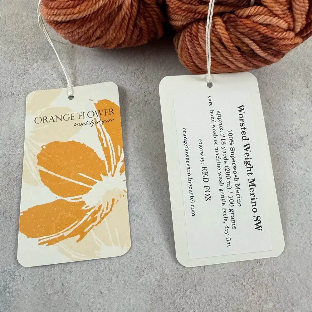 2 Orange Flower Yarn Worsted Weight Red Fox 218 yards 100% Superwash Merino
